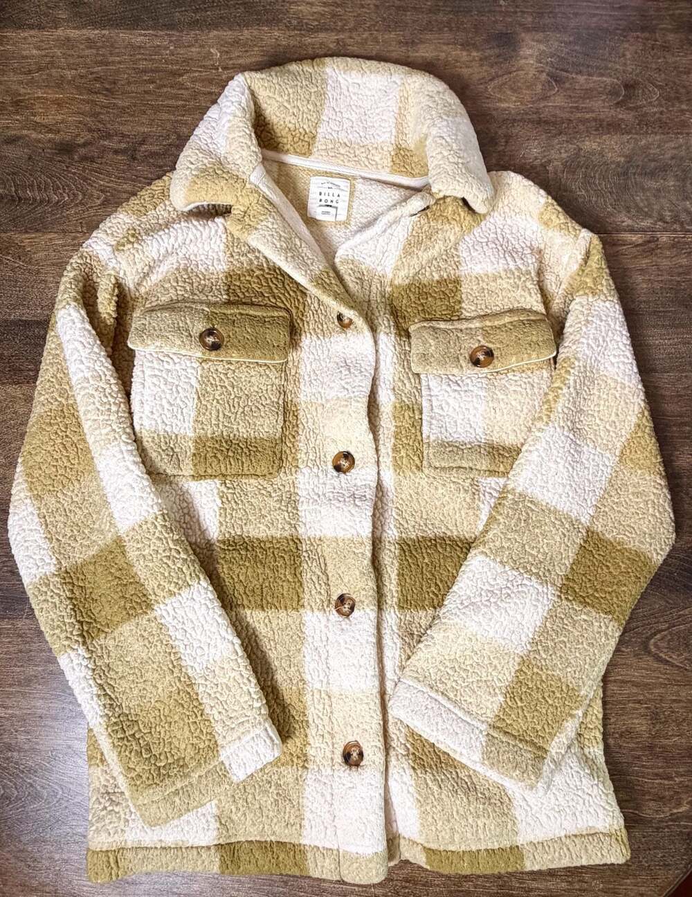 Billabong Fairbanks Sherpa Fleece Plaid Button Down Shacket Jacket